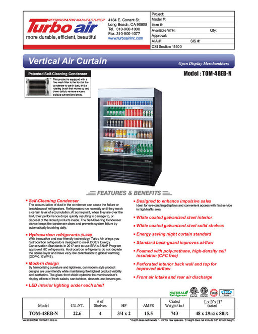 Turbo Air TOM-48EB-N 48" Black Vertical Open Air Cooler w/ (5) Levels, 115v - Bakery Wholesalers