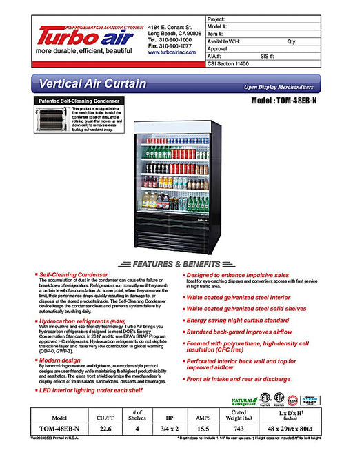 Turbo Air TOM-48EB-N 48" Black Vertical Open Air Cooler w/ (5) Levels, 115v - Donut-Equipment.com