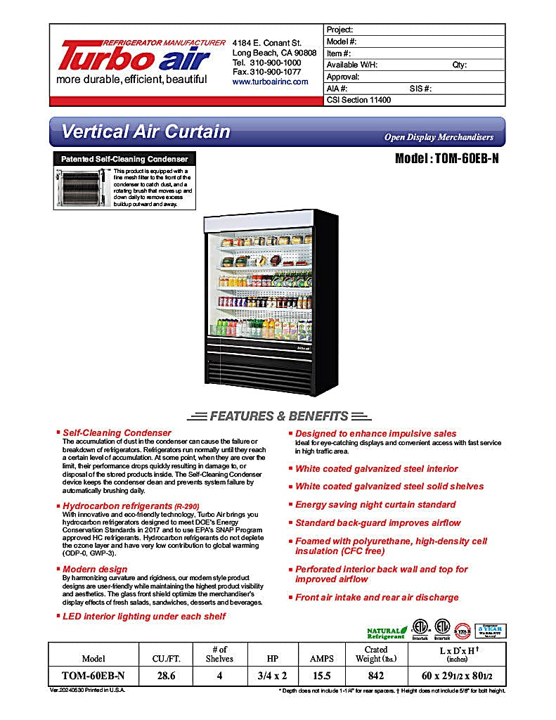 Turbo Air TOM-60EB-N 60" Black Vertical Open Air Cooler w/ (5) Levels, 115v - Donut-Equipment.com