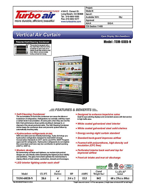 Turbo Air TOM-60EB-N 60" Black Vertical Open Air Cooler w/ (5) Levels, 115v - Donut-Equipment.com