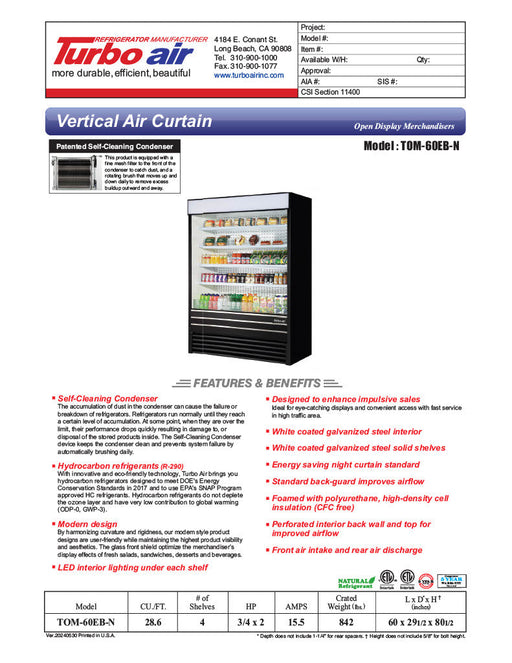 Turbo Air TOM-60EB-N 60" Black Vertical Open Air Cooler w/ (5) Levels, 115v - Bakery Wholesalers