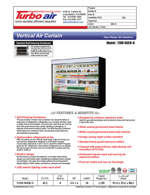 Turbo Air TOM-96EB-N 93" Black Vertical Open Air Cooler w/ (5) Levels, 220v/1ph - Bakery Wholesalers