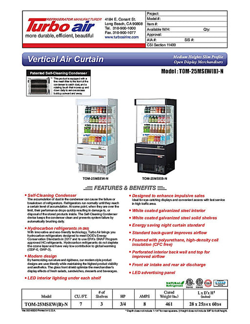Turbo Air TOM-25MSEW-N 28" White Narrow Depth Vertical Open Air Cooler / Air Curtain Display Case with (4) Levels, 115v - Donut-Equipment.com