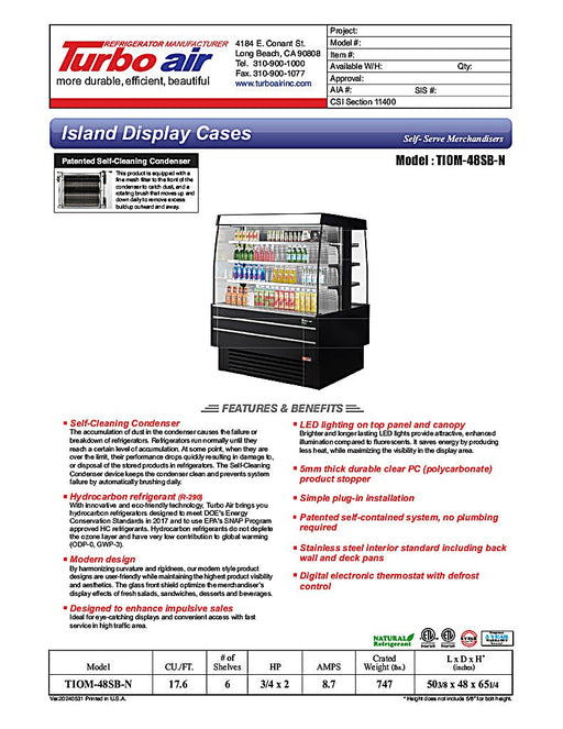 Turbo Air TIOM-48SB-N 50 3/8" Black Vertical Island Open Air Cooler with (4) Levels, 220v/1ph - Donut-Equipment.com
