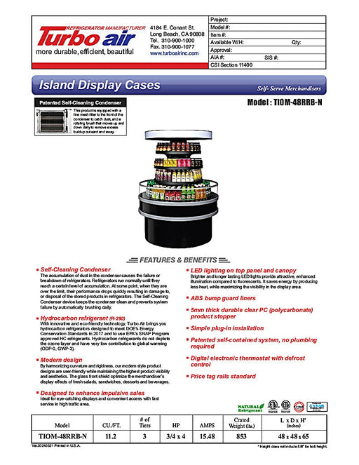 Turbo Air TIOM-48RRB-N 48" Black Vertical Round Island Open Air Cooler with (4) Levels, 220v/1ph - Donut-Equipment.com