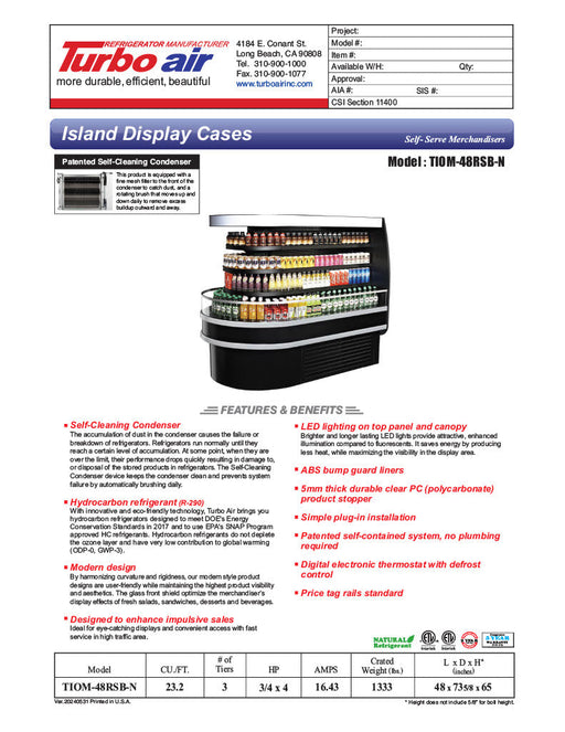 Turbo Air TIOM-48RSB-N 48" Black Horizontal Island Open Air Cooler with (4) Levels, 220v/1ph - Bakery Wholesalers