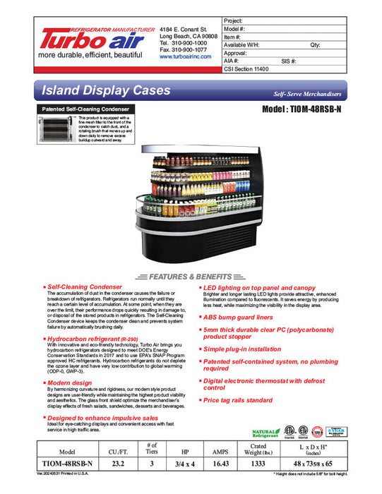 Turbo Air TIOM-48RSB-N 48" Black Horizontal Island Open Air Cooler with (4) Levels, 220v/1ph - Bakery Wholesalers