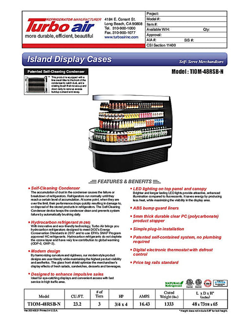 Turbo Air TIOM-48RSB-N 48" Black Horizontal Island Open Air Cooler with (4) Levels, 220v/1ph - Donut-Equipment.com