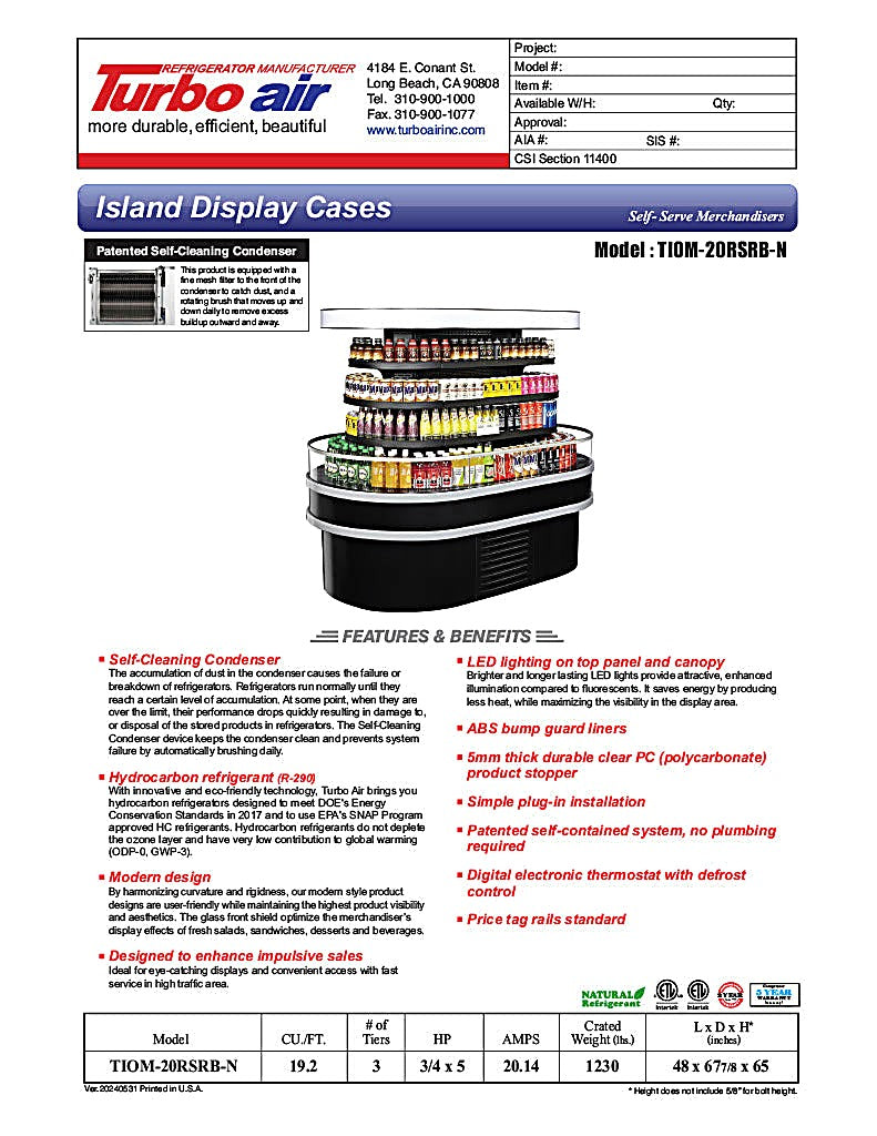 Turbo Air TIOM-20RSRB-N 48" Black Vertical Island Open Air Cooler with (4) Levels, 220v/1ph - Donut-Equipment.com