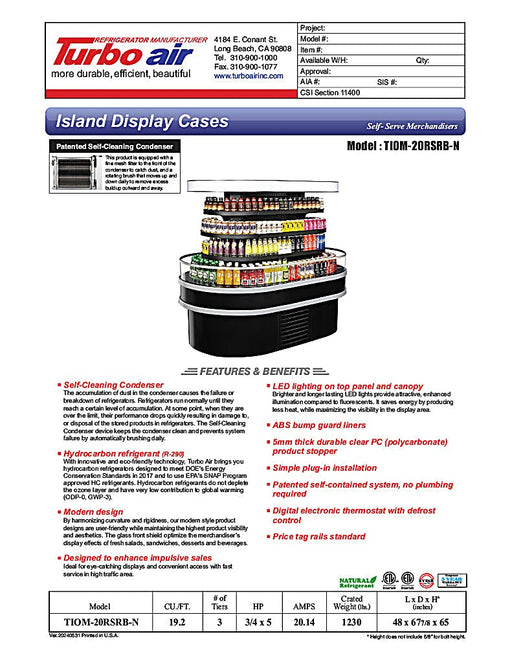 Turbo Air TIOM-20RSRB-N 48" Black Vertical Island Open Air Cooler with (4) Levels, 220v/1ph - Donut-Equipment.com
