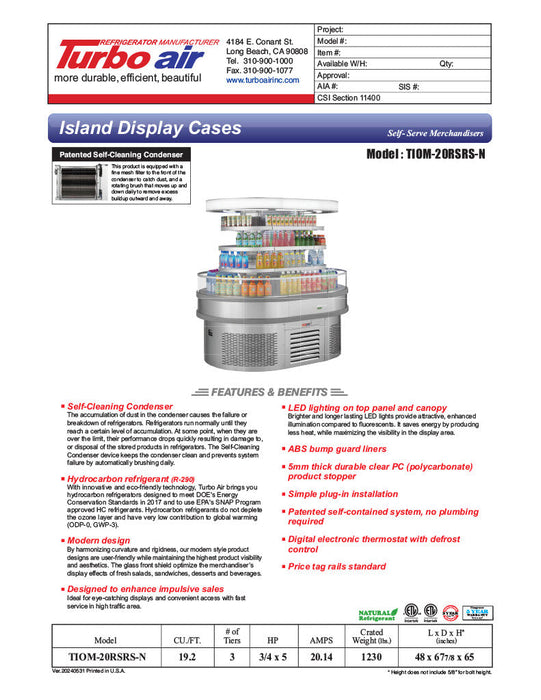 Turbo Air TIOM-20RSRS-N 48" Stainless Steel Vertical Island Open Air Cooler with (4) Levels, 220v/1ph - Bakery Wholesalers