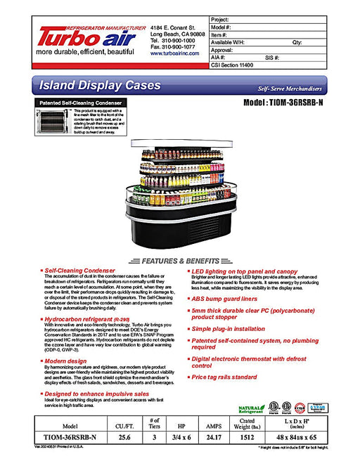 Turbo Air TIOM-36RSRB-N 48" Black Horizontal Island Open Air Cooler with (4) Levels, 220v/1ph - Donut-Equipment.com