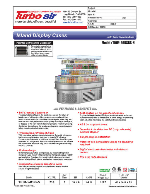 Turbo Air Self-Serve Merchandiser TIOM-36RSRS-N 48" Stainless Steel Open Air Oval Island Display Case - Bakery Wholesalers