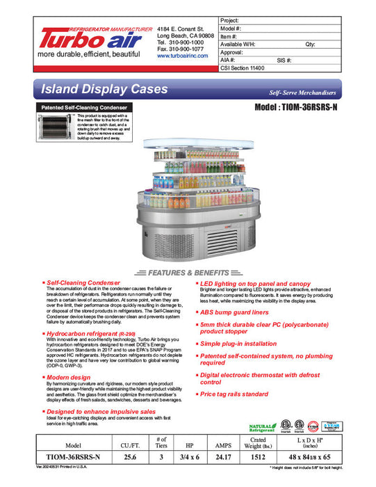 Turbo Air Self-Serve Merchandiser TIOM-36RSRS-N 48" Stainless Steel Open Air Oval Island Display Case - Bakery Wholesalers