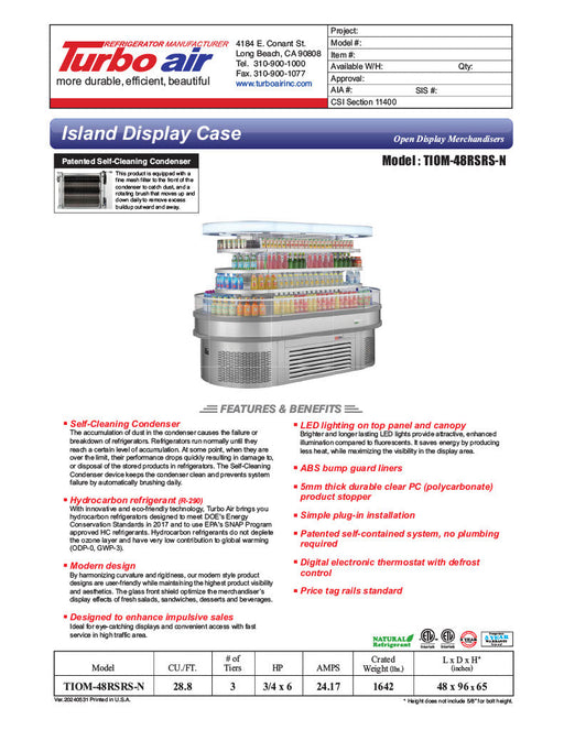 Turbo Air TIOM-48RSRS-N 48" Stainless Steel Horizontal Island Open Air Cooler – 4 Level Display, 220v - Bakery Wholesalers