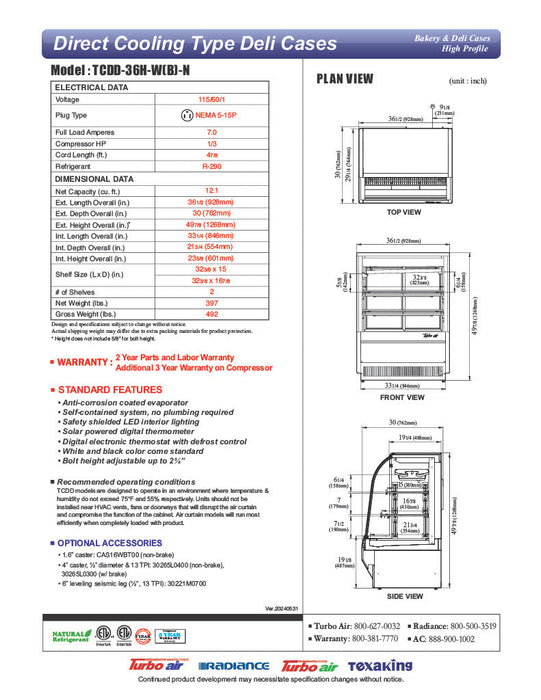 Turbo Air TCDD-36H-W-N 36" Curved Glass Full-Service Deli Display Case, 3 Levels, White Exterior, 115v - Bakery Wholesalers