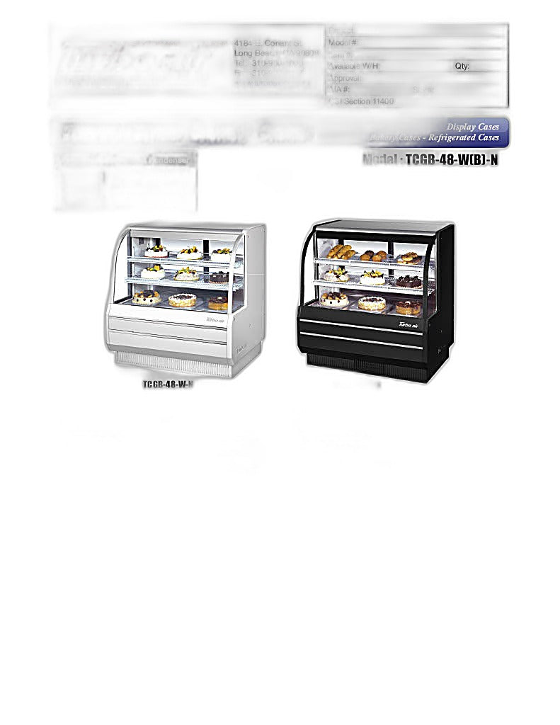 Turbo Air TCGB-48-B-N 48-1/2" Curved Glass Full-Service Refrigerated Bakery Display Case, 3 Levels, Black Exterior, 115v - Donut-Equipment.com
