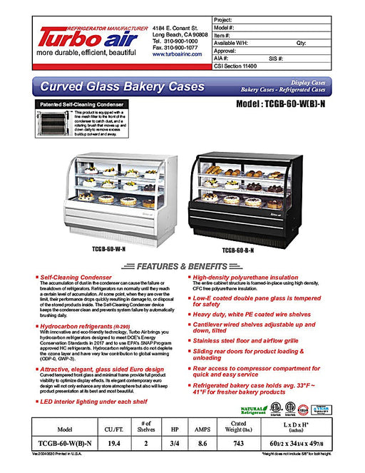 Turbo Air TCGB-60-B-N 60-1/2" Curved Glass Full-Service  Refrigerated Bakery Display Case, 3 Levels, Black Exterior, 115v - Donut-Equipment.com