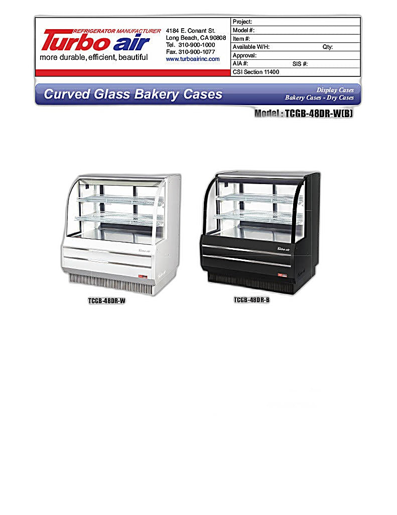 Turbo Air TCGB-48DR-B 48-1/2" Curved Glass Full-Service Dry Bakery Display Case, 3 Levels, Black Exterior, 115v - Donut-Equipment.com