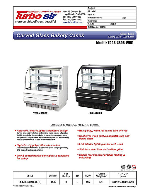 Turbo Air TCGB-48DR-B 48-1/2" Curved Glass Full-Service Dry Bakery Display Case, 3 Levels, Black Exterior, 115v - Donut-Equipment.com