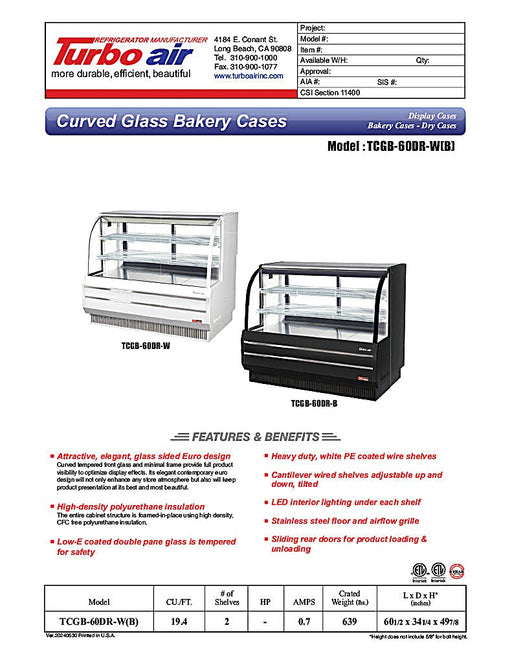 Turbo Air TCGB-60DR-B 60-1/2" Curved Glass Full-Service Dry Bakery Display Case, 3 Levels, Black Exterior, 115v - Donut-Equipment.com