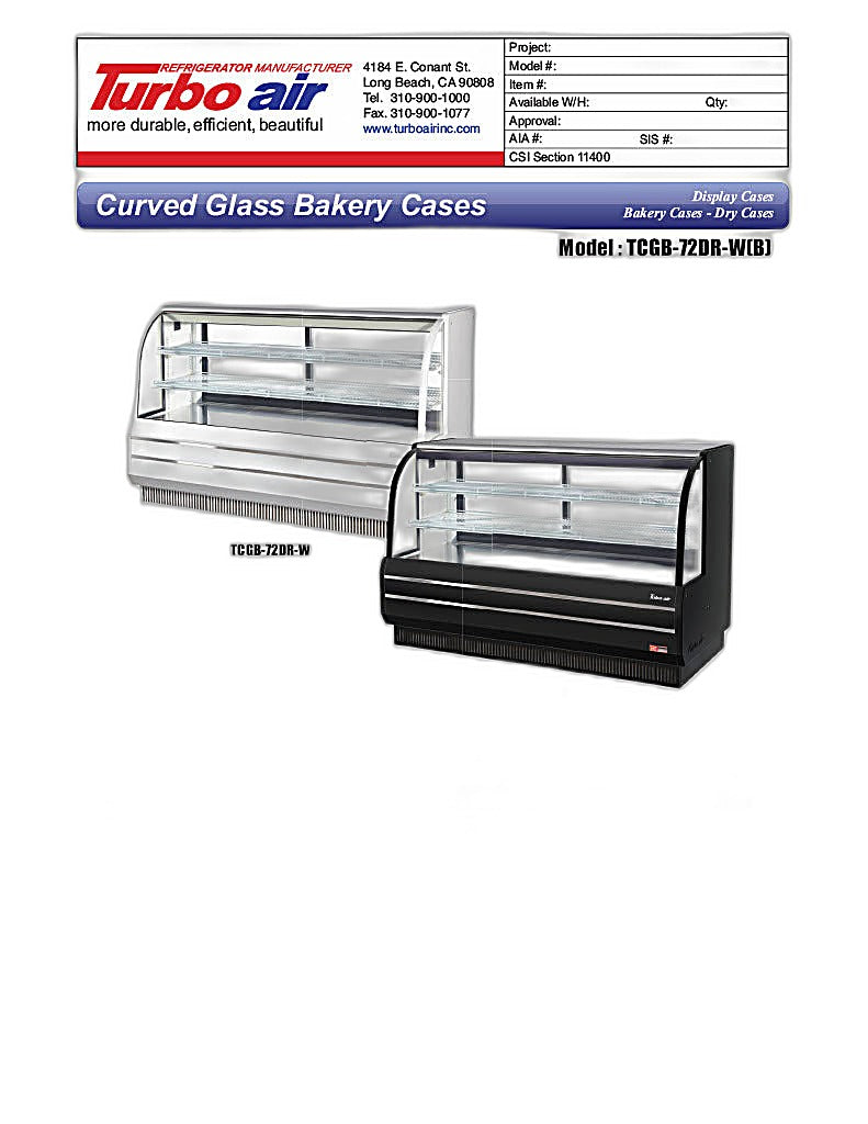 Turbo Air TCGB-72DR-B 72" Curved Glass Full-Service Dry Bakery Display Case, 3 Levels, Black Exterior, 115v - Donut-Equipment.com