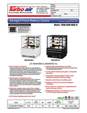 Turbo Air TCGB-36UF-B-N 36-1/2" Straight Glass Full-Service Bakery Display Case, 3 Levels, Black Exterior, 115v - Donut-Equipment.com
