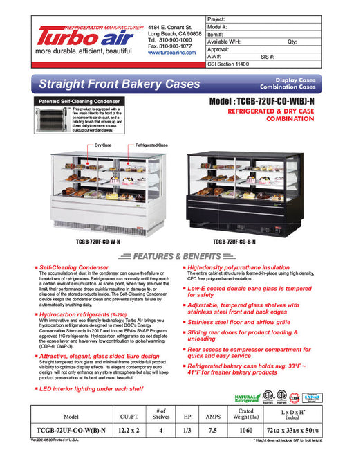 Turbo Air TCGB-72UF-CO-W-N 72-1/2" Straight Glass Full-Service Dual Zone Dry/Refrigerated Deli Display Case, 3 Levels, White Exterior, 115v - Bakery Wholesalers