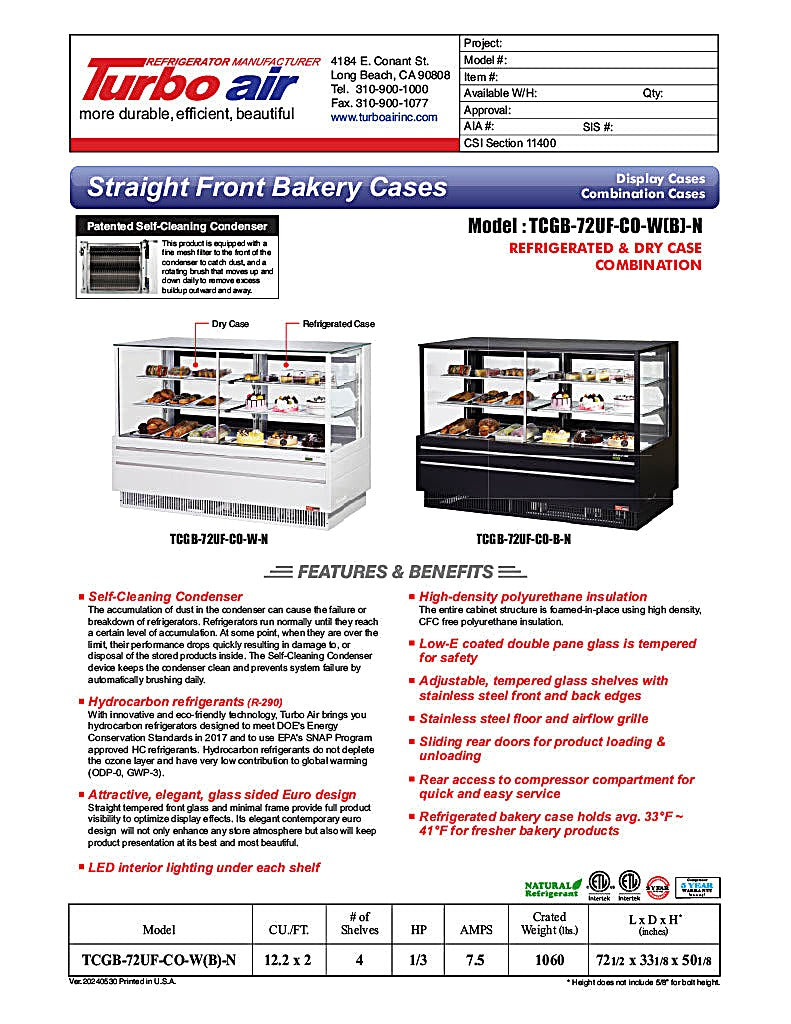 Turbo Air TCGB-72UF-CO-B-N 72-1/2" Straight Glass Full-Service Dual Zone Dry/Refrigerated Deli Display Case, 3 Levels, Black Exterior, 115v - Donut-Equipment.com