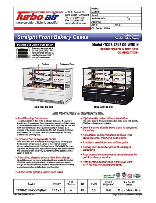 Turbo Air TCGB-72UF-CO-B-N 72-1/2" Straight Glass Full-Service Dual Zone Dry/Refrigerated Deli Display Case, 3 Levels, Black Exterior, 115v - Donut-Equipment.com