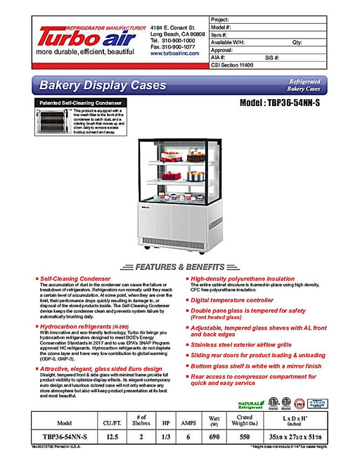 Turbo Air TBP36-54NN-S 35-3/8" Straight Glass Full-Service Bakery Display Case, 3 Levels, Stainless Steel Exterior, 115v          Ask ChatGPT - Donut-Equipment.com