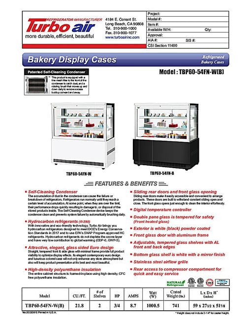 Turbo Air TBP60-54FN-B 59"  Refrigerated Bakery Display Case, 3 Levels, Black Exterior, 115v - Donut-Equipment.com