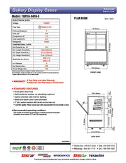 Turbo Air TBP36-54FN-S 35 3/8" Refrigerated Bakery Display Case w/ Straight Glass - (3) Levels, 115v, Stainless Steel - Donut-Equipment.com