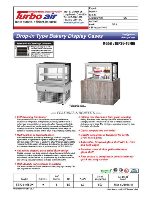Turbo Air TBP-36-46FDN 38-1/8" Refrigerated Bakery Display Case w/ Straight Glass - (2) Levels, 115v, Stainless Steel - Bakery Wholesalers