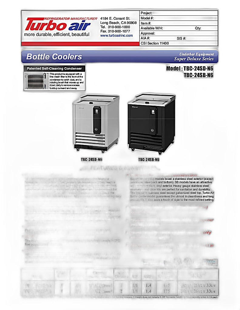 Turbo Air TBC-24SB-N6 24" Super Deluxe Black Exterior Bottle or Can Cooler - Donut-Equipment.com