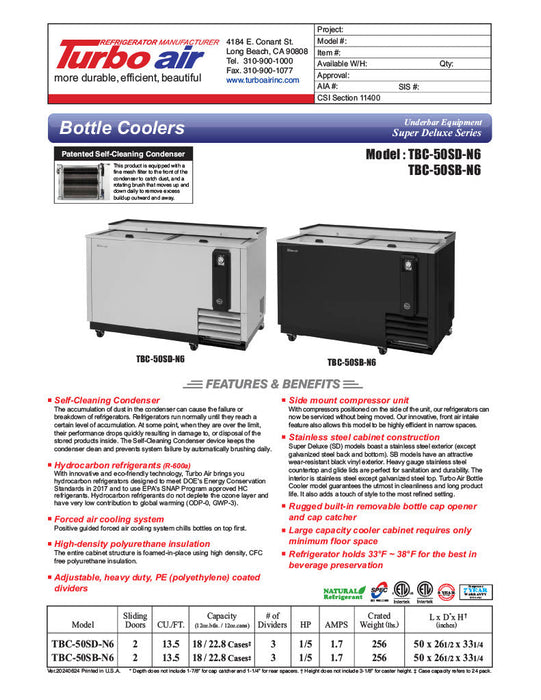 re- Turbo Air TBC-50SD-N6 50" Super Deluxe Stainless Steel Bottle Cooler - Bakery Wholesalers