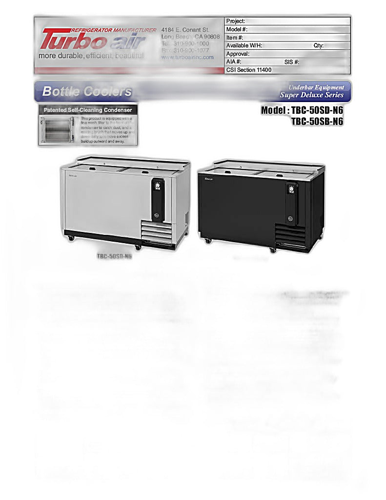 Turbo Air TBC-50SB-N6 50" Super Deluxe Black Exterior Bottle Cooler 2 Lids - Donut-Equipment.com