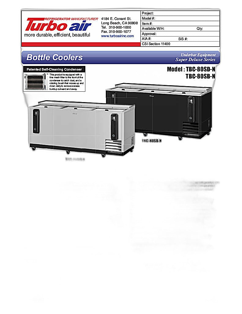 Turbo Air TBC-80SB-N 80 1/2" Forced Air Bottle Cooler - Holds (739) 12 oz Bottles, Black Laminated Exterior, 115v - Donut-Equipment.com