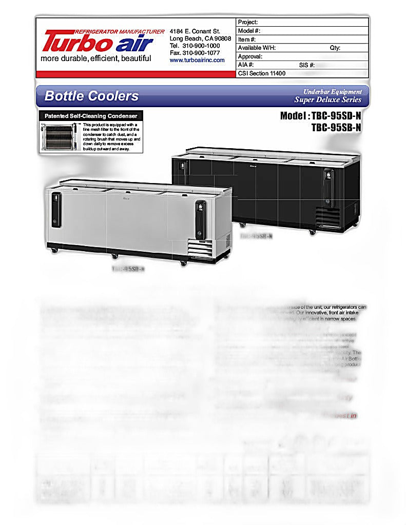 Turbo Air TBC-95SB-N 95" Forced Air Bottle Cooler - Holds (912) 12 oz Bottles, Black Laminated Exterior, 115v - Donut-Equipment.com