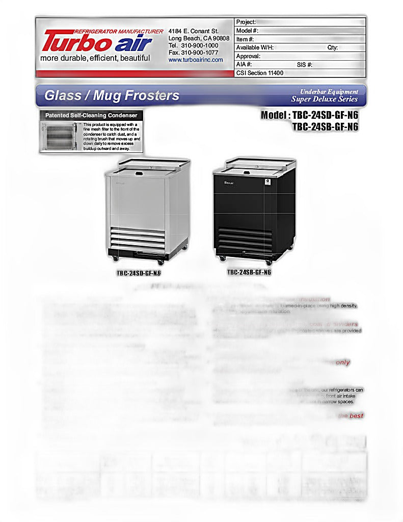 Turbo Air TBC-24SB-GF-N6 25" Black Laminate Exterior, Glass Froster - Donut-Equipment.com