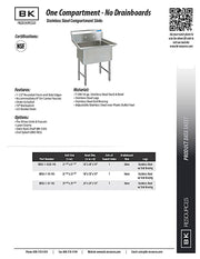 BK Resources Stainless Steel 1 Compartment Sink w/ 10" Riser – 20"L x 16"W x 14"D Bowl - Donut-Equipment.com