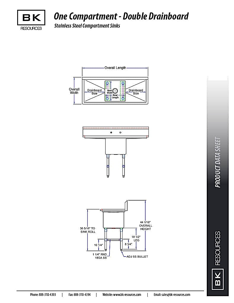 BK Resources Stainless Steel 1 Compartment Sink w/ 10" Riser & Dual Drainboards – 24"L x 24"W x 14"D Bowl - Donut-Equipment.com