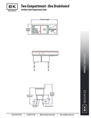 BK Resources Stainless Steel 2 Compartment Sink w/ 10" Riser & Left Drainboard – 20"L x 16"W x 14"D Bowls - Donut-Equipment.com