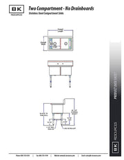 BK Resources Stainless Steel 2 Compartment Sink w/ 10" Riser – 18"L x 18"W x 14"D Bowls - Donut-Equipment.com