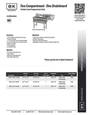 BK Resources Stainless Steel 2 Compartment Sink w/ 10" Riser & Left Drainboard – 18"L x 18"W x 14"D Bowls - Donut-Equipment.com