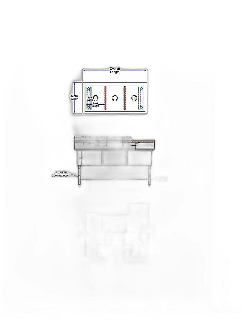 BK Resources Stainless Steel 3 Compartment Sink w/ 10" Riser – 24"L x 24"W x 14"D Bowls - Donut-Equipment.com