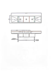 BK Resources Stainless Steel 3 Compartment Sink w/ 10" Riser & Drainboards – 24"L x 24"W x 14"D Bowls - Donut-Equipment.com