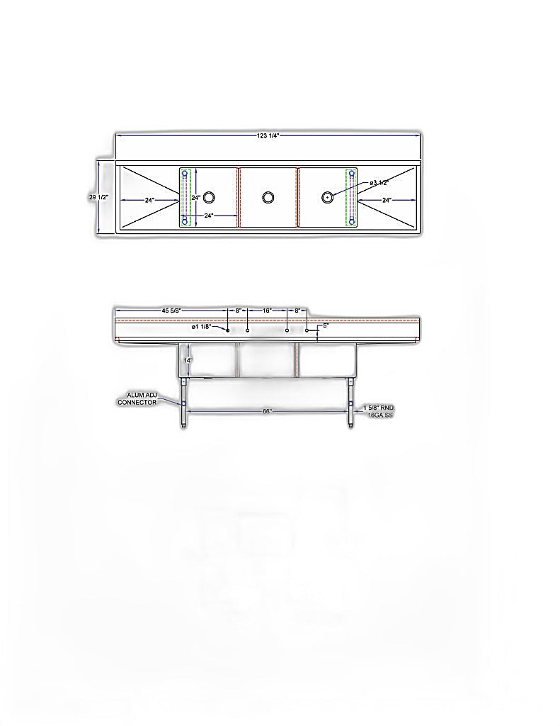 BK Resources Stainless Steel 3 Compartment Sink w/ 10" Riser & Drainboards – 24"L x 24"W x 14"D Bowls - Donut-Equipment.com