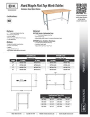 BK Resources Hard Maple Work Table w/ Open Base & Galvanized Legs, Oil Finish – 72" L x 30" W - Donut-Equipment.com