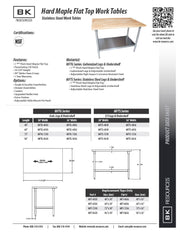 BK Resources Hard Maple Flat Top Work Table w/ Stainless Steel Undershelf, Oil Finish – 48" L x 36" W - Donut-Equipment.com